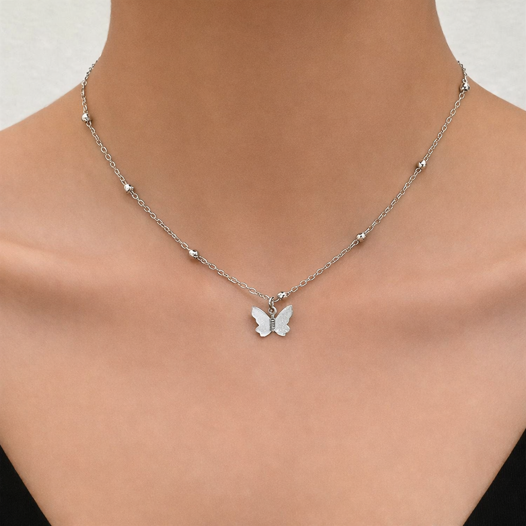 Collana a cascata sulla schiena farfalline argento