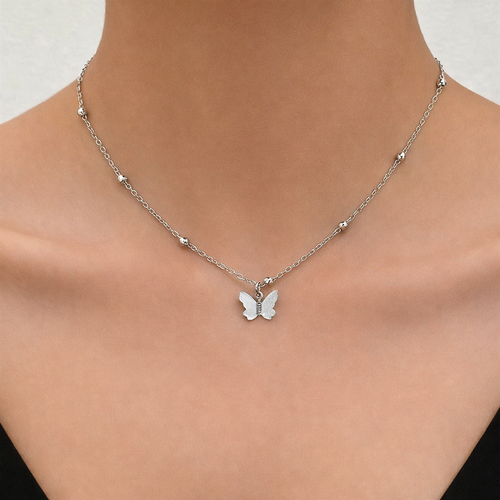 Collana a cascata sulla schiena farfalline argento