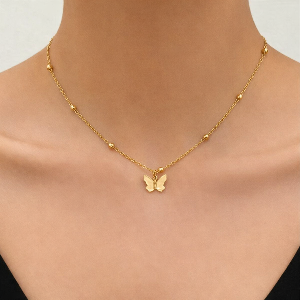 Collana a cascata sulla schiena farfalline oro